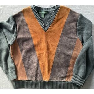 Vintage Hill & Archer Sweater Mens XL  Grey Brown Leather Blend 90s